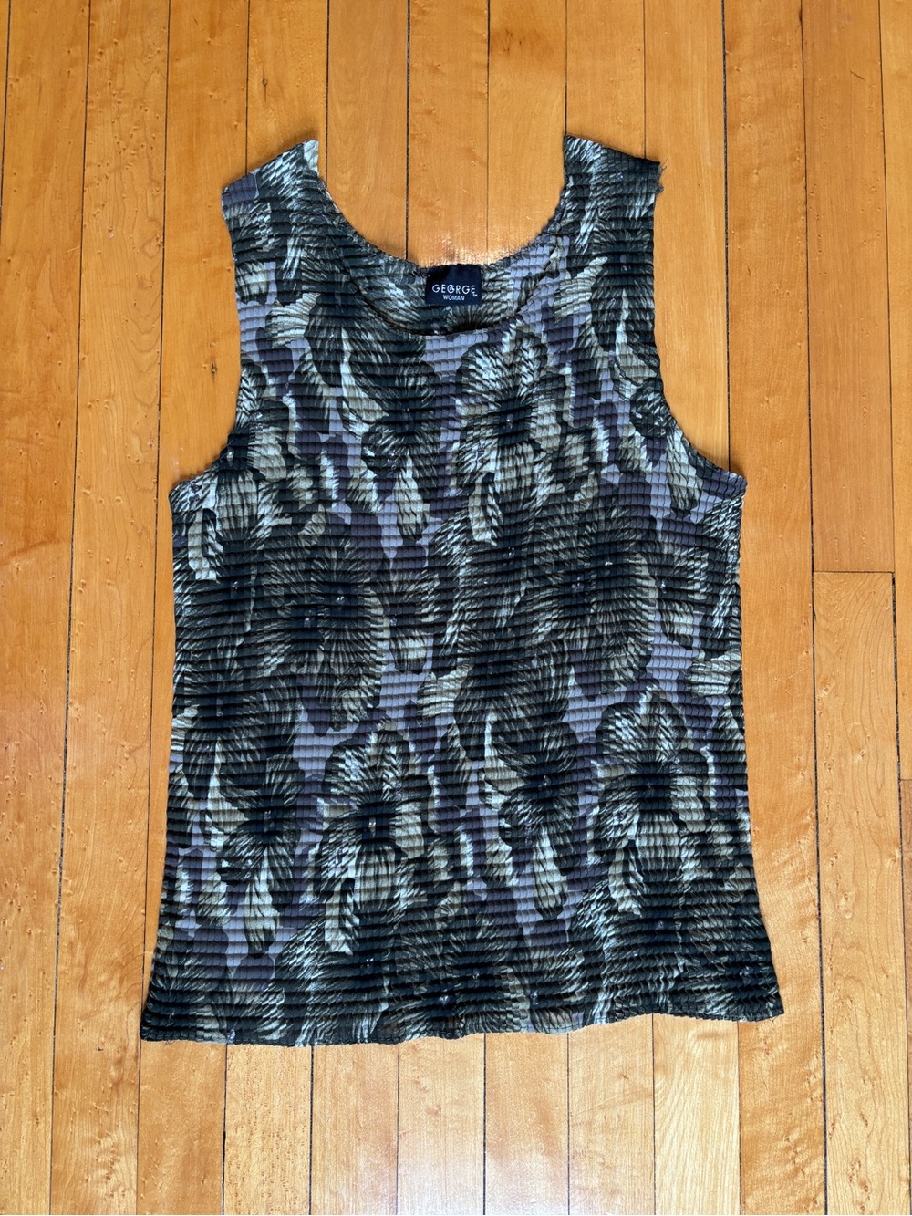 EUC Vintage Y2K Plissé Accordion Micro-Pleated Floral Green Tank Top | XL - XXL